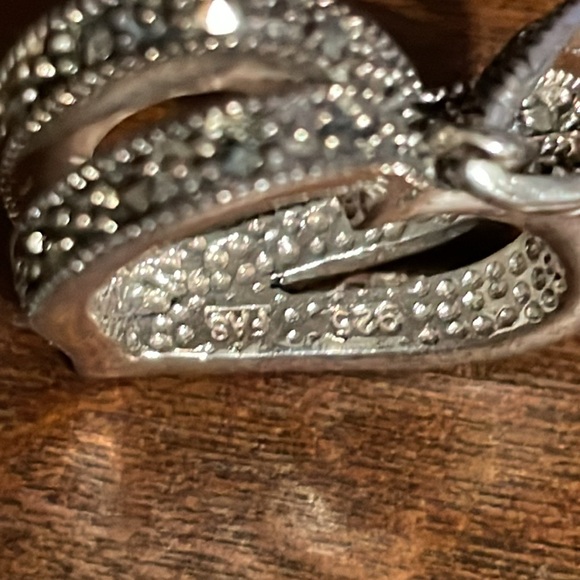 Sterling Silver and Marcasite Double Layer 1” Heart Pendant (No Chain) - Picture 3 of 9